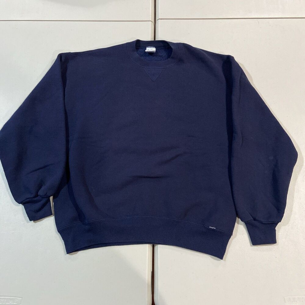 Vintage Russell Athletic Sweatshirt USA Men's L Navy Crewneck Blank